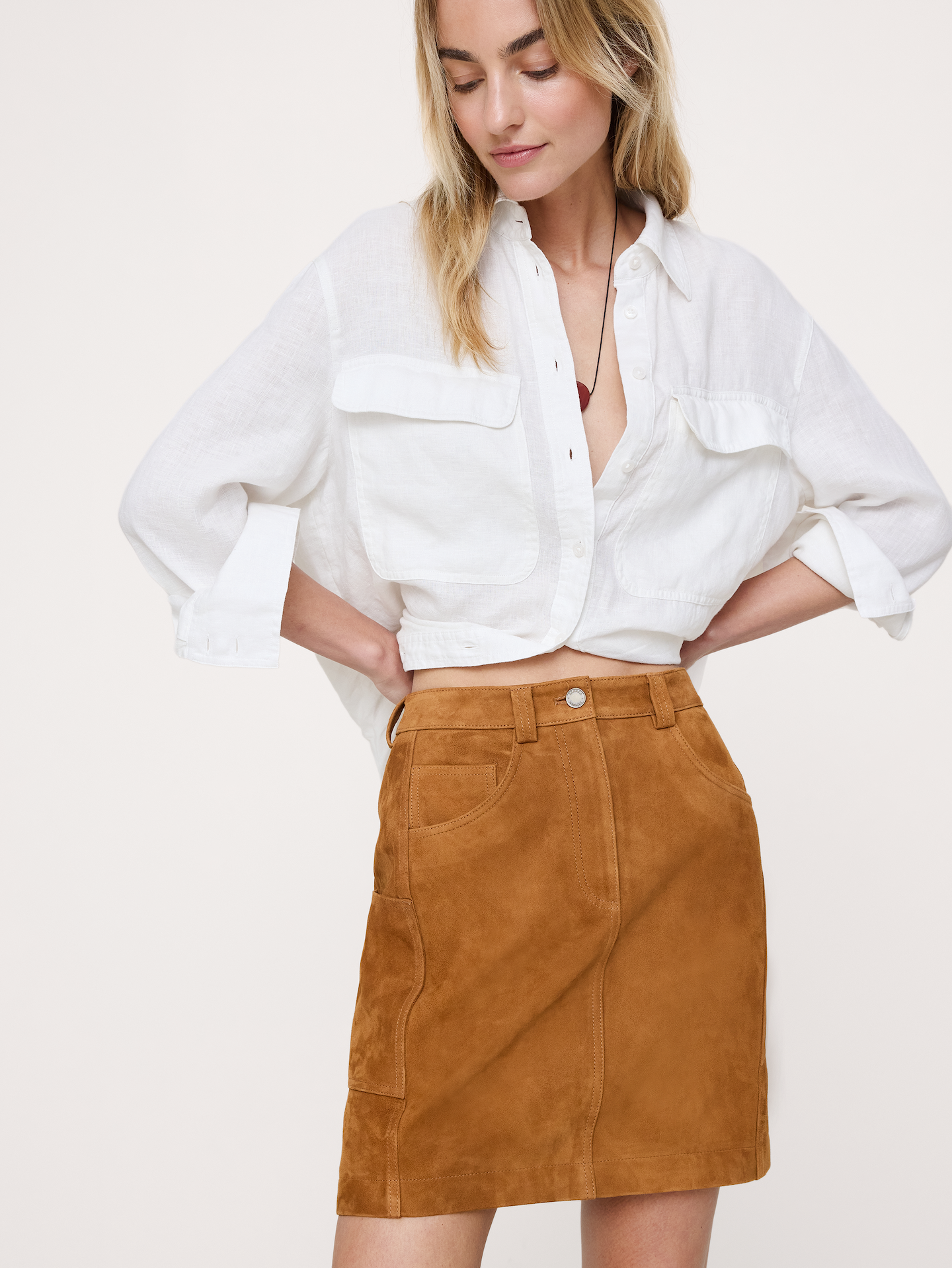 Image number 3 showing, Paneled Suede Mini Skirt