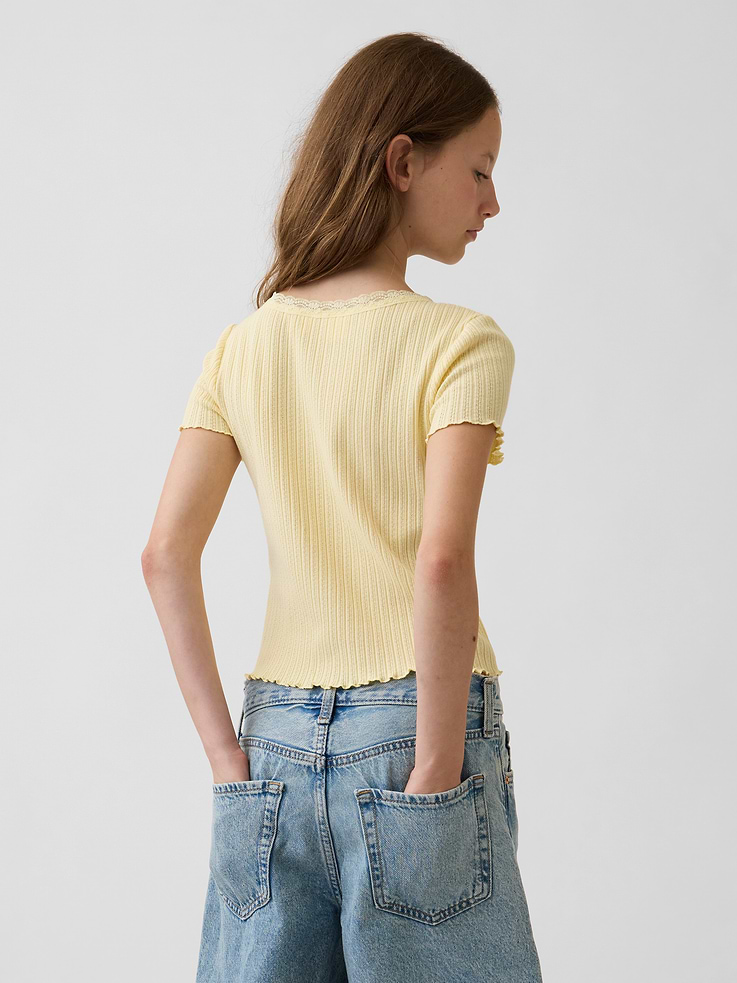 Image number 3 showing, Kids Pointelle Rib Button-Front T-Shirt