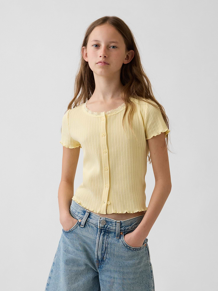 Image number 1 showing, Kids Pointelle Rib Button-Front T-Shirt