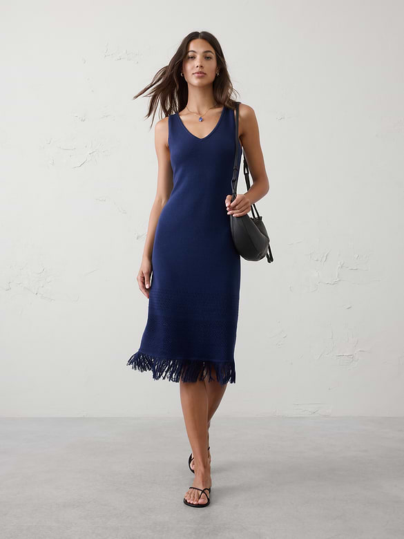 Frayed-Hem Tank Midi Dress