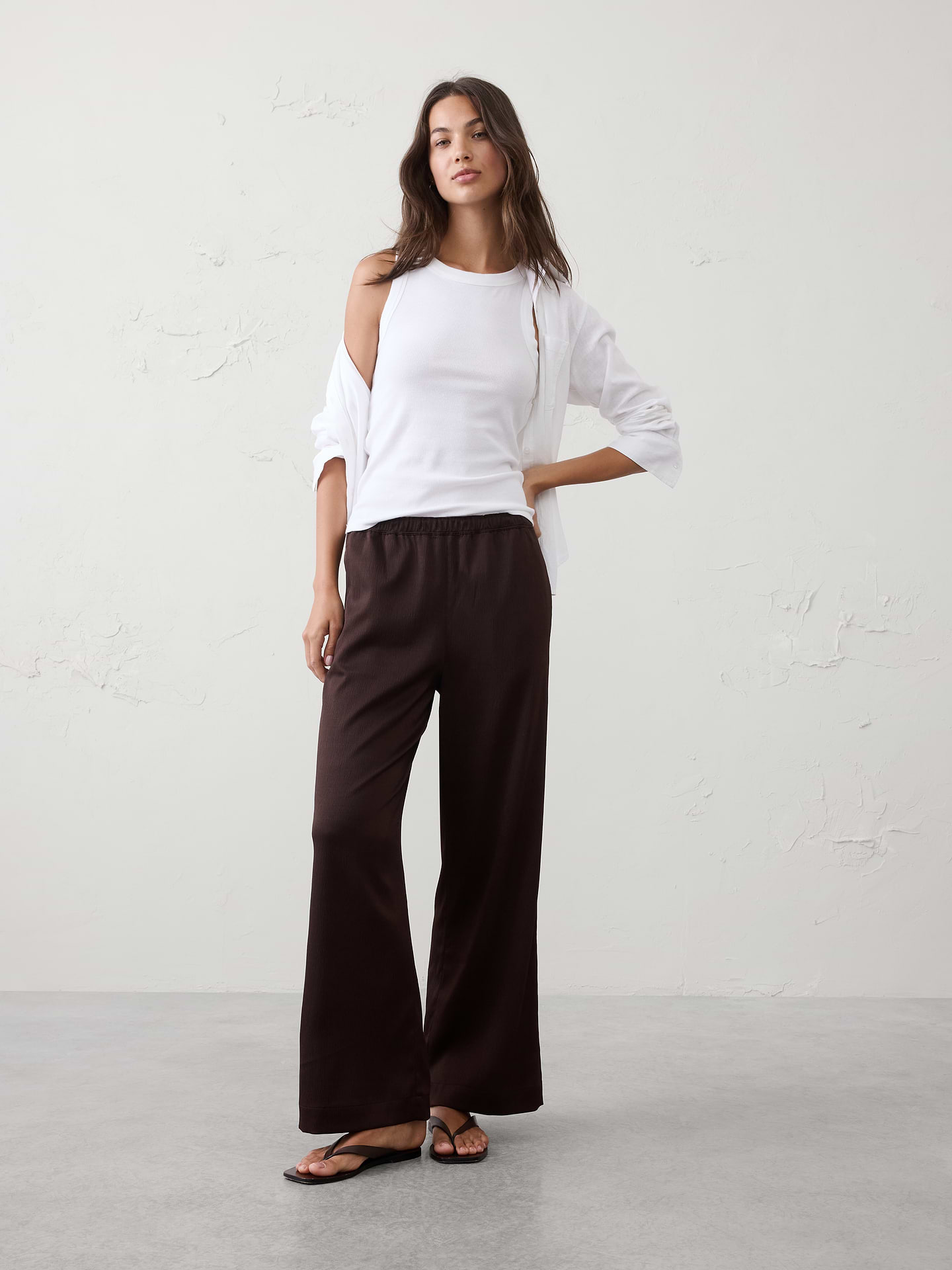 Image number 1 showing, Wide-Leg High-Rise Crinkle Satin Pull-On Pant