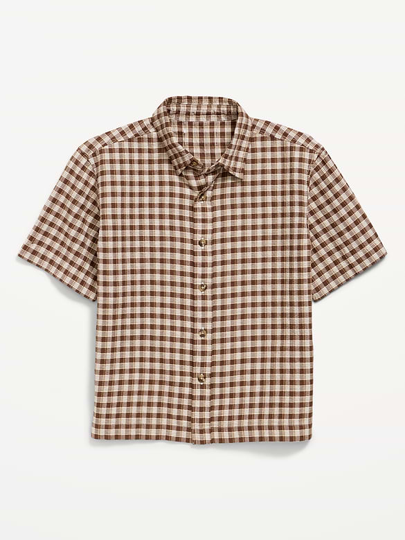 Short-Sleeve Boxy Cropped Textured Shirt for Boys