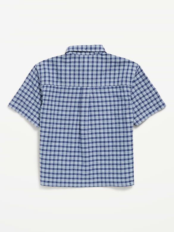 Short-Sleeve Boxy Cropped Textured Shirt for Boys
