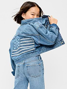 Image number 1 showing, Oversized Lightweight Cropped Denim Trucker Jacket for Girls