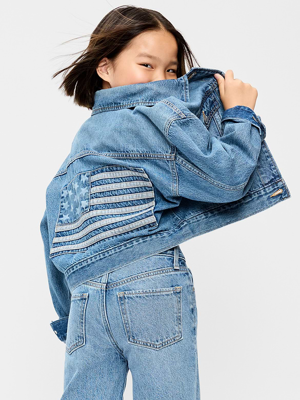 Oversized Lightweight Cropped Denim Trucker Jacket for Girls