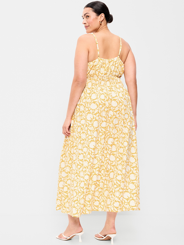 Fit & Flare Jersey Smocked-Waist Midi Dress
