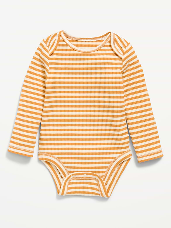 Printed Unisex Long-Sleeve Ribbed Bodysuit for Baby