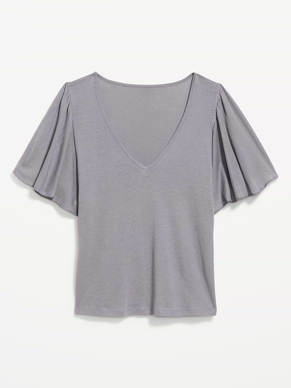 V-Neck Flutter Sleeve Top