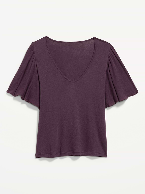V-Neck Flutter Sleeve Top