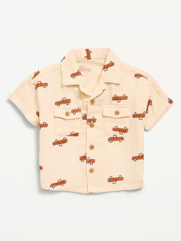 Printed Double-Weave Pocket Shirt for Baby