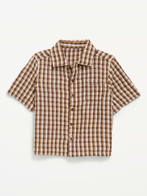 Short Short-Sleeve Double-Weave Cotton Shirt for Toddler Boys under $10 clearance
