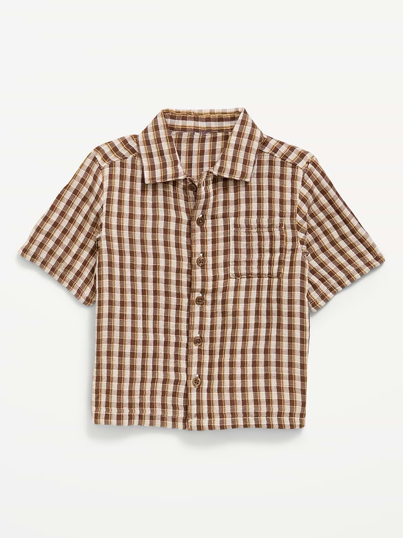Short-Sleeve Double-Weave Cotton Shirt for Toddler Boys