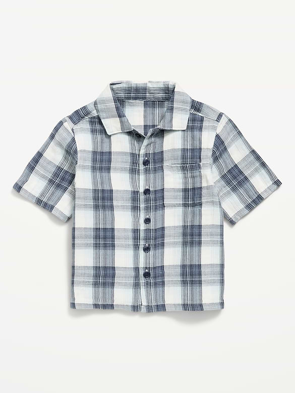 Short-Sleeve Double-Weave Cotton Shirt for Toddler Boys