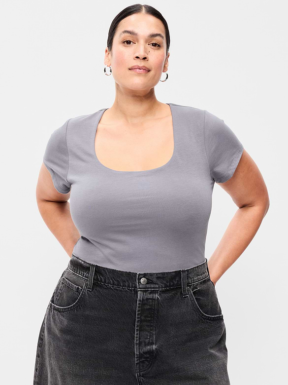 Hug Double-Layer Scoop-Neck Top