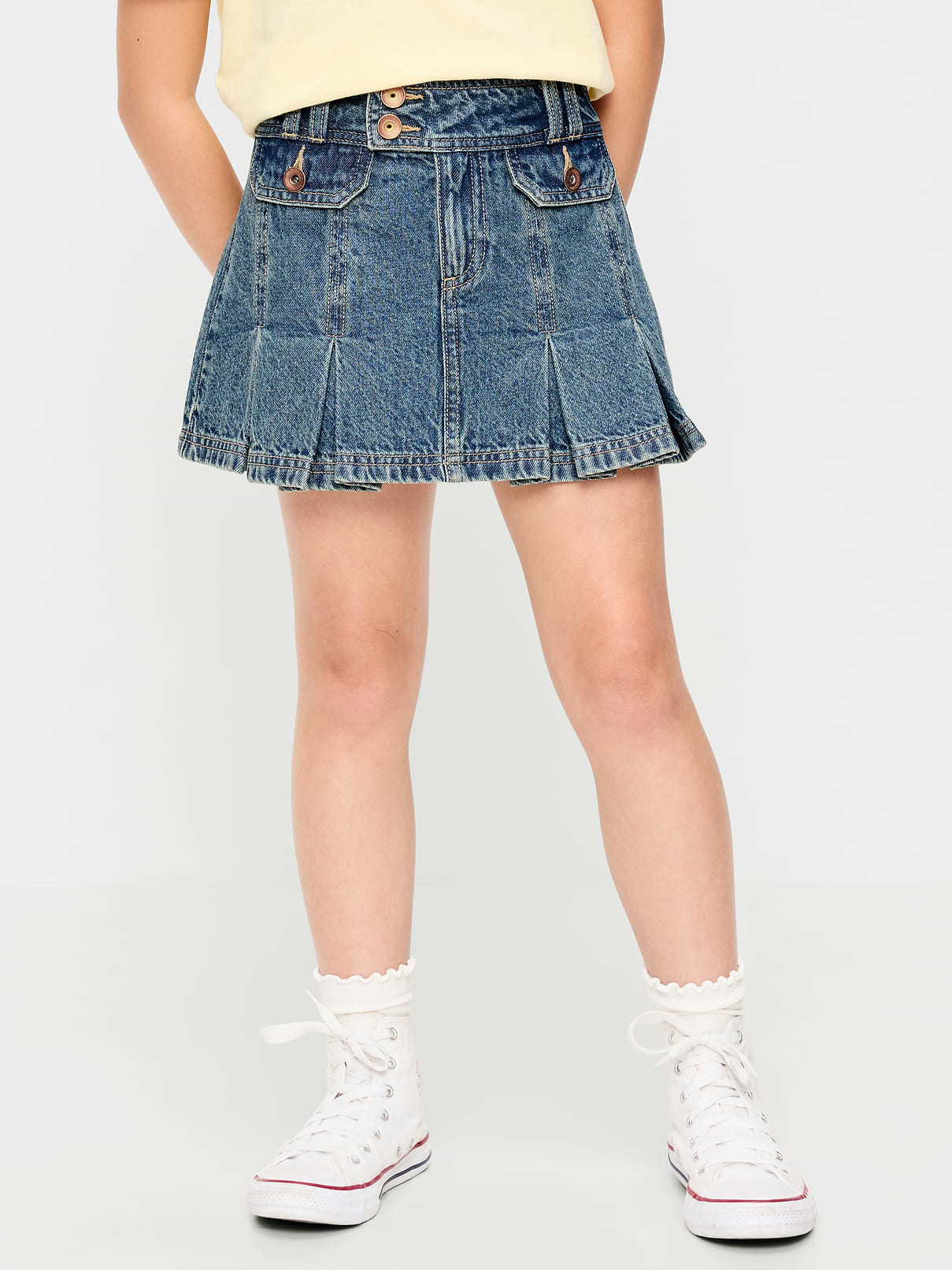Image number 1 showing, Pleated Utility Denim Skirt for Girls