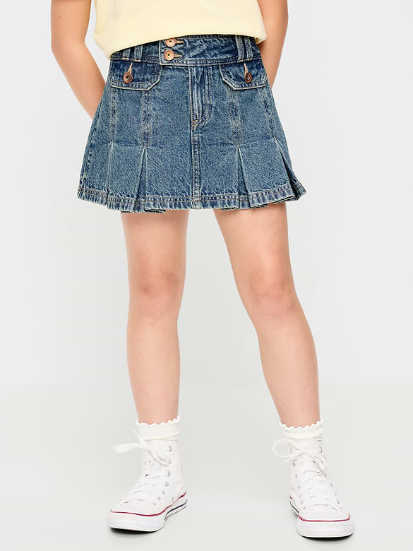 Pleated Utility Denim Skirt for Girls