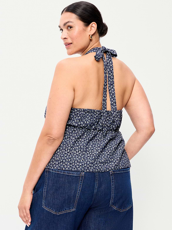 Linen-Blend V-Neck Halter Top