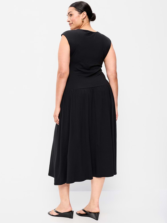 Jersey Knit Drop-Waist Midi Dress