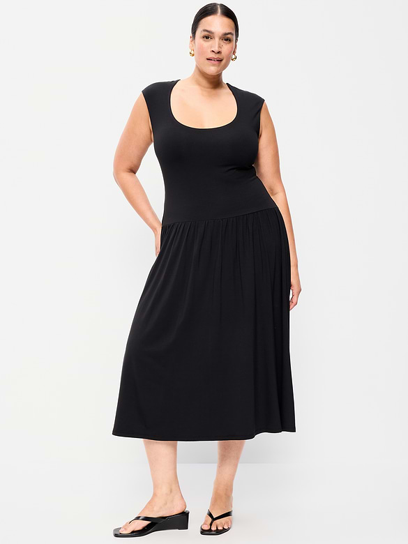 Jersey Knit Drop-Waist Midi Dress