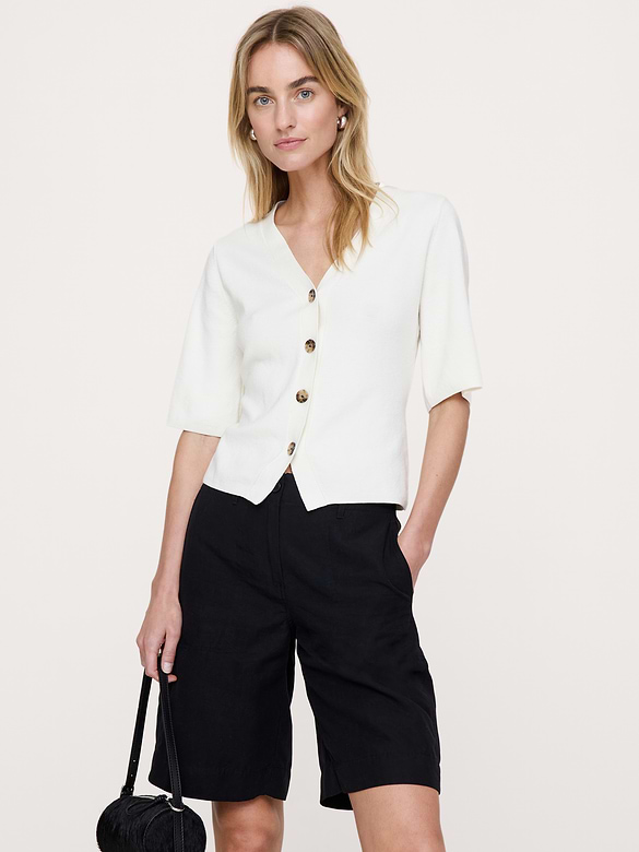 Larkspur Cotton-Silk Short-Sleeve Cardigan