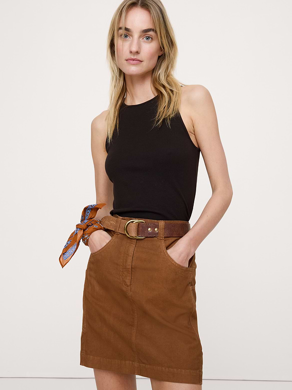 Paneled Denim Mini Skirt