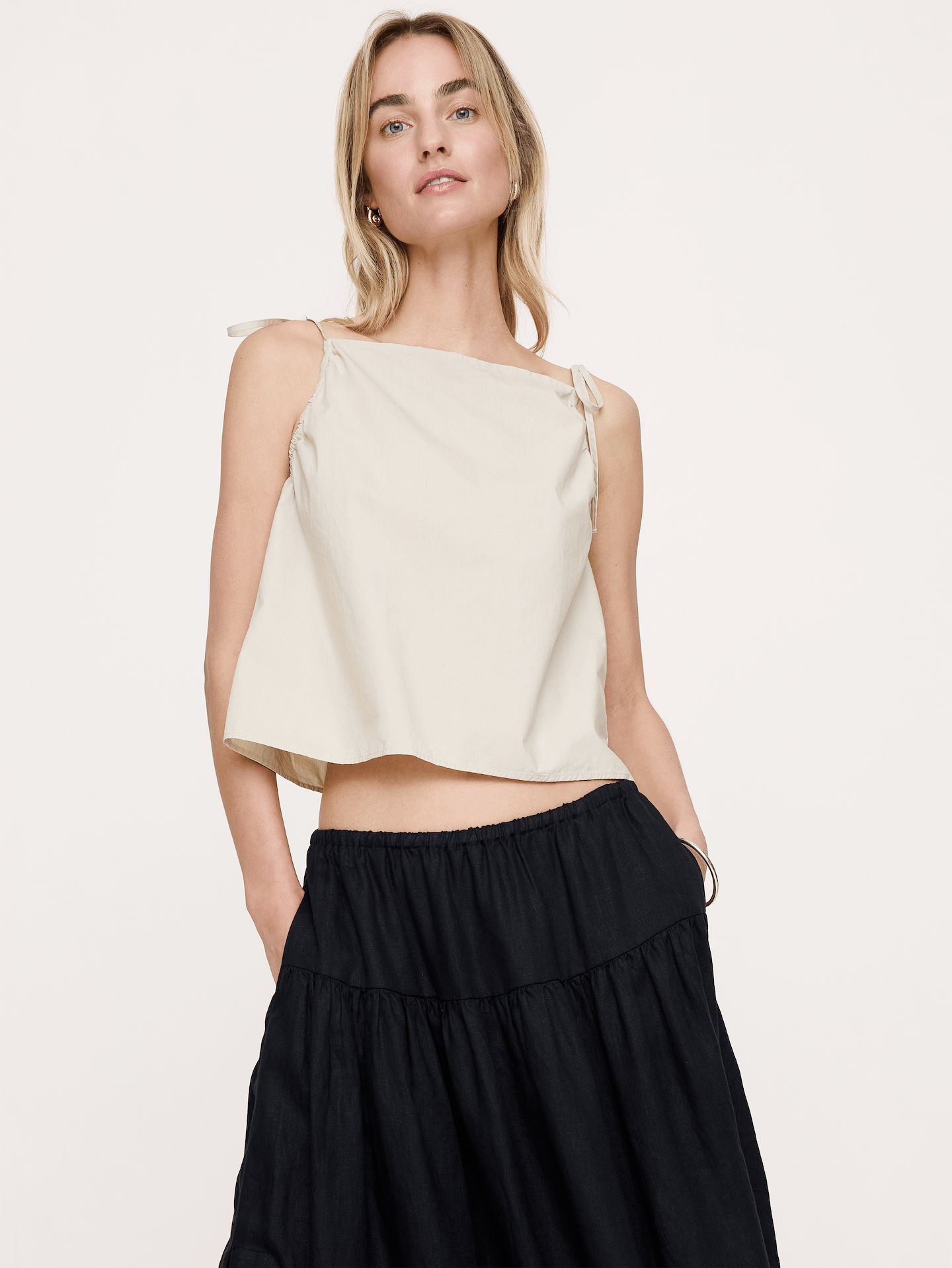Image number 1 showing, Cotton Poplin Tie-Strap Tank