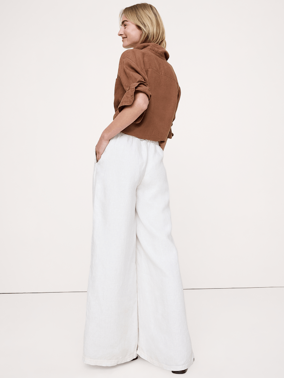 High-Rise Wide-Leg Linen Pull-On Sailor Pant