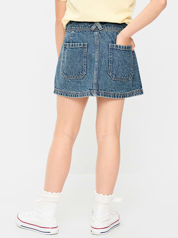 Pleated Utility Denim Skirt for Girls