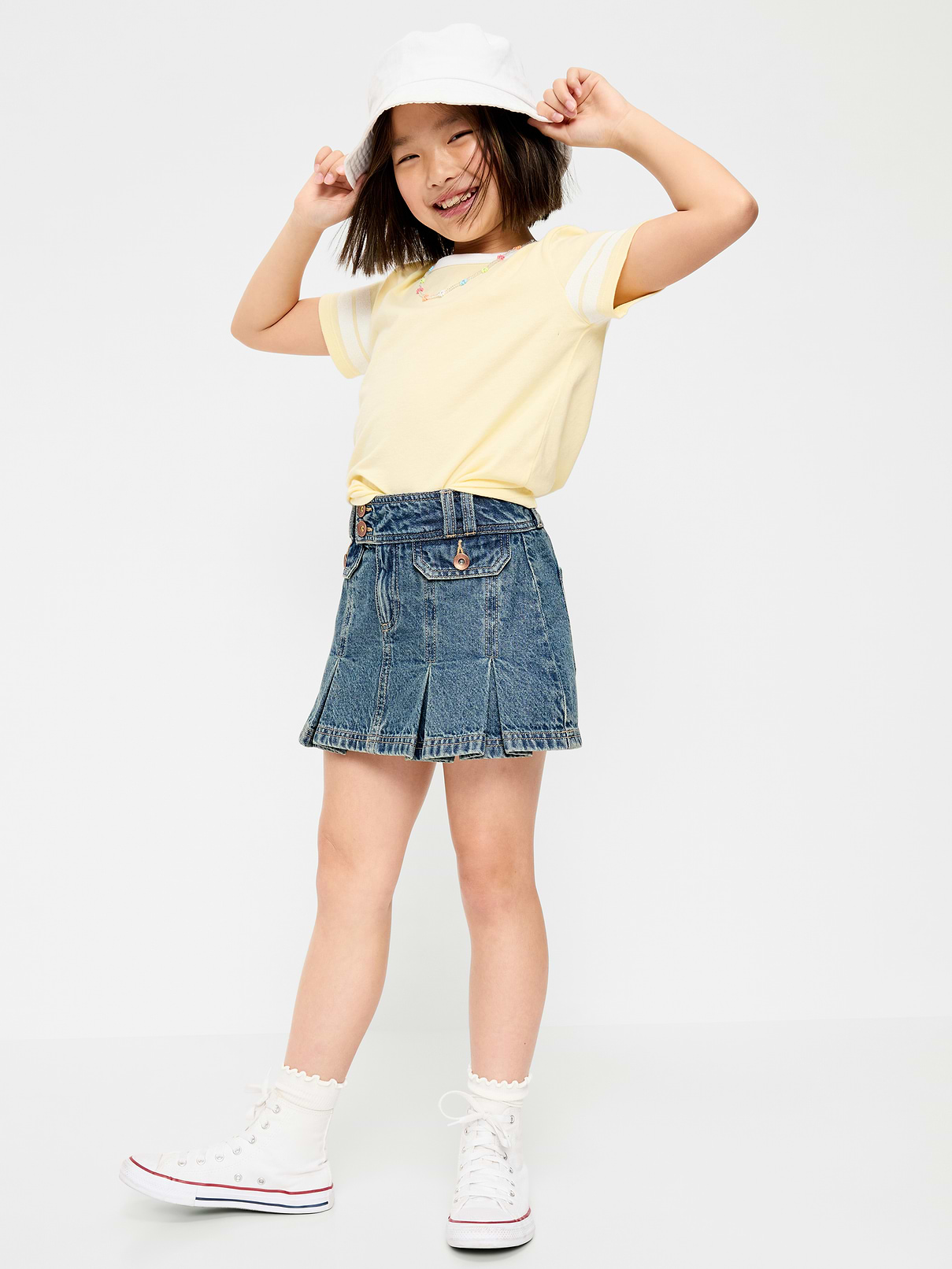 Image number 3 showing, Pleated Utility Denim Skirt for Girls
