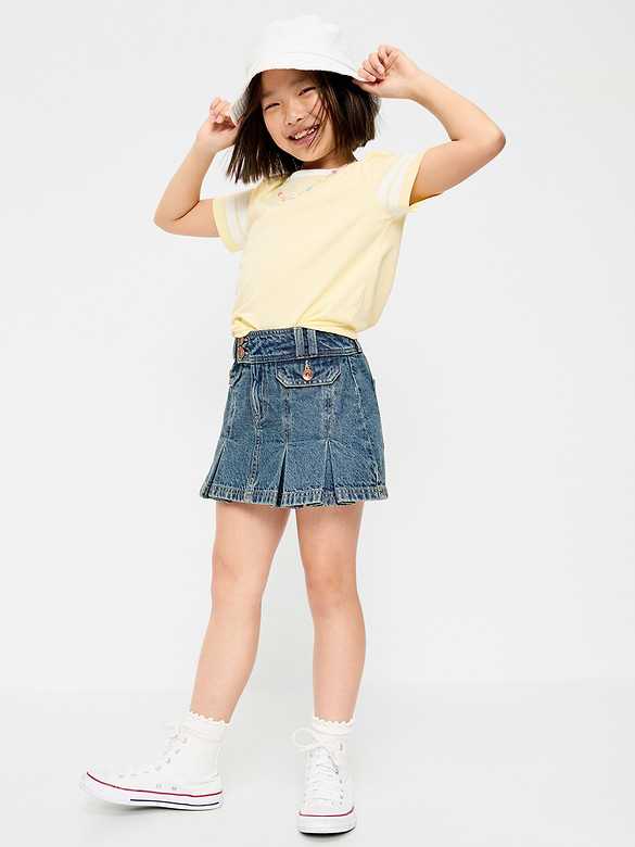 Pleated Utility Denim Skirt for Girls