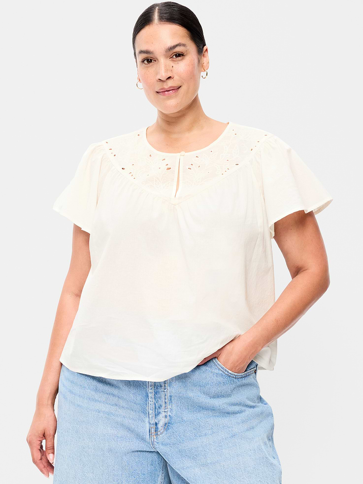 Image number 7 showing, Short-Sleeve Embroidered Trousseau Top