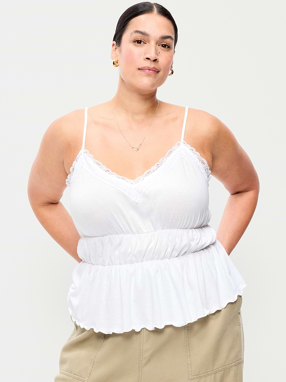 Lace-Trim Smocked-Waist Tank Top