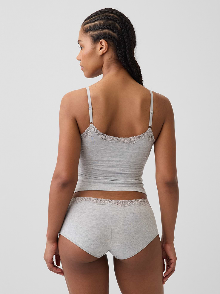 Image number 2 showing, Organic Stretch Cotton Lace-Trim Shelf-Bra Cami