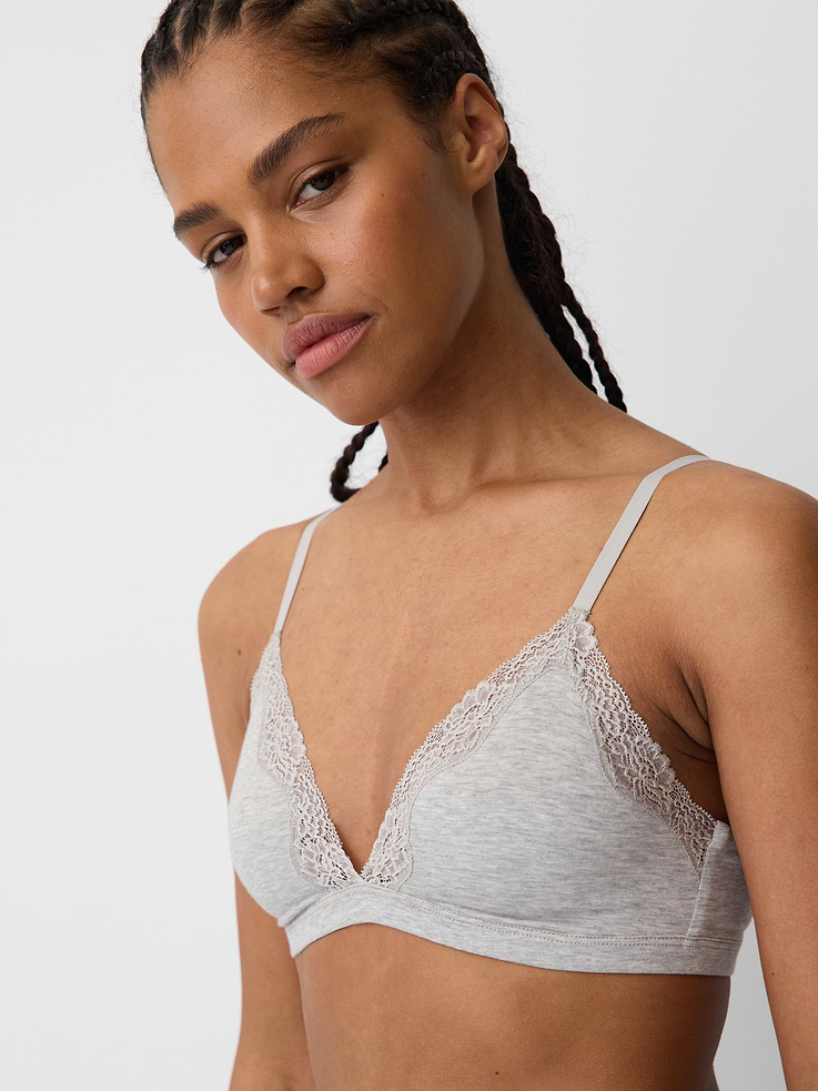 Image number 3 showing, Organic Stretch Cotton Lace-Trim Triangle Bra
