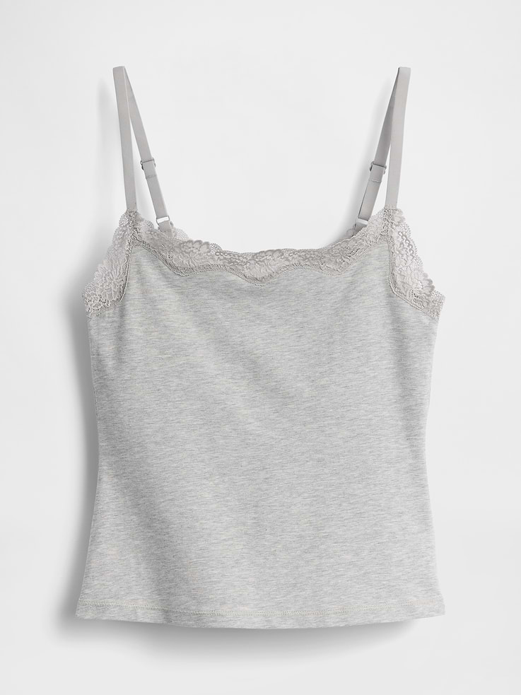 Image number 5 showing, Organic Stretch Cotton Lace-Trim Shelf-Bra Cami