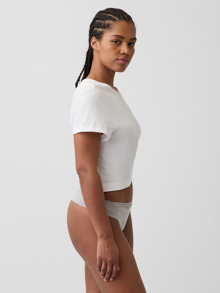 Image number 2 showing, Organic Stretch Cotton Lace-Trim Thong