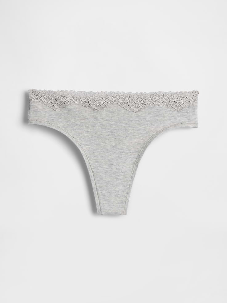 Image number 4 showing, Organic Stretch Cotton Lace-Trim Thong