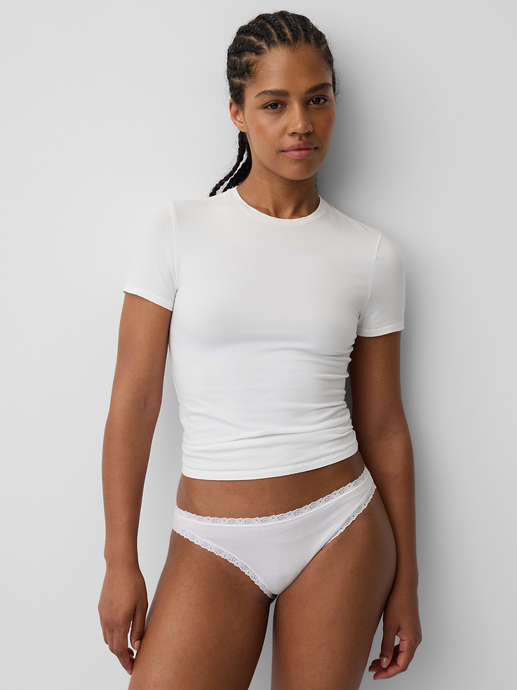 Image number 1 showing, Organic Stretch Cotton Lace-Trim Bikini