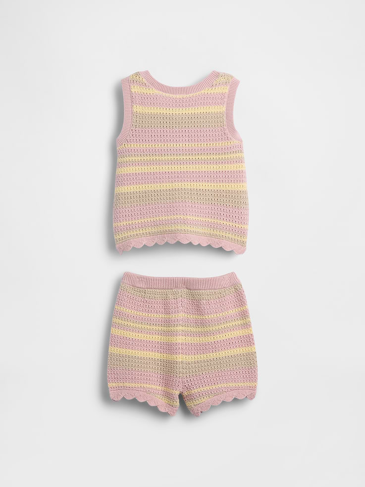 Image number 2 showing, Baby Crochet Stripe Vest Outfit Set