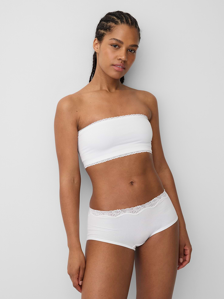Image number 1 showing, Organic Stretch Cotton Lace-Trim Bandeau Bralette