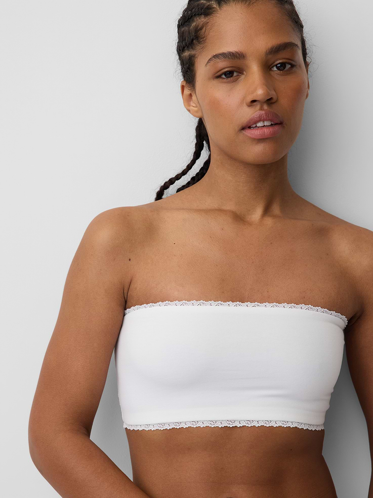 Image number 3 showing, Organic Stretch Cotton Lace-Trim Bandeau Bralette
