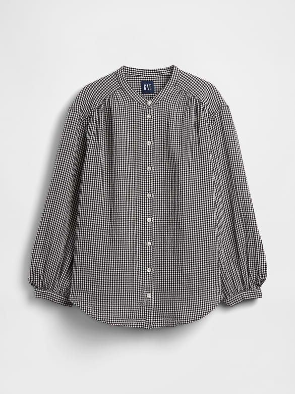 Cotton Gauze Oversized Collarless Shirt
