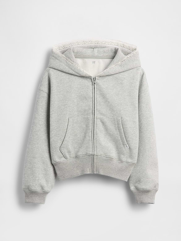 Kids VintageSoft Relaxed Lace-Trim Zip Hoodie