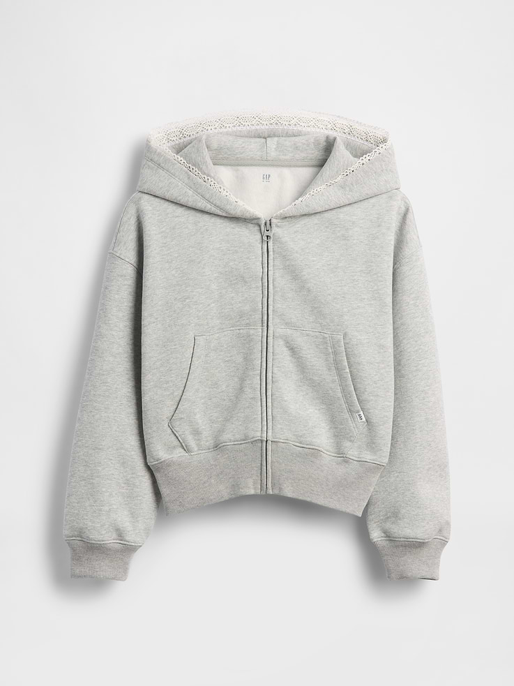 Image number 2 showing, Kids VintageSoft Relaxed Lace-Trim Zip Hoodie
