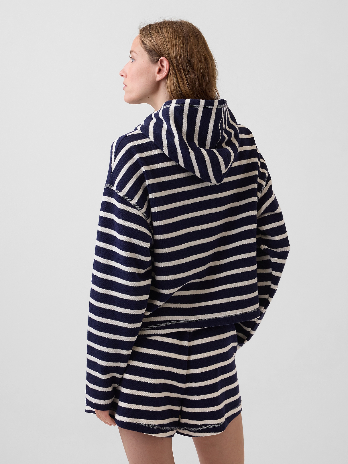 Towel Terry Oversized Stripe Zip Hoodie | Gap