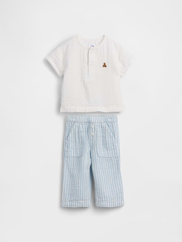 Baby Cotton Gauze Henley Outfit Set