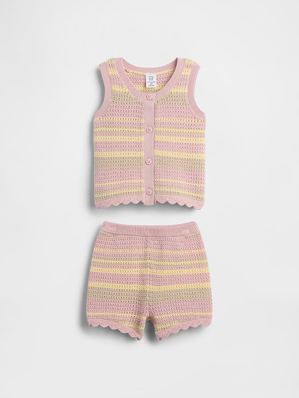 Baby Crochet Stripe Vest Outfit Set