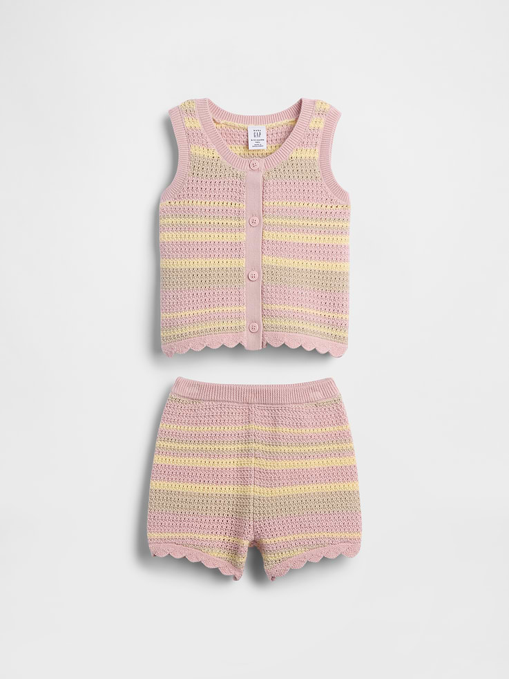 Image number 1 showing, Baby Crochet Stripe Vest Outfit Set