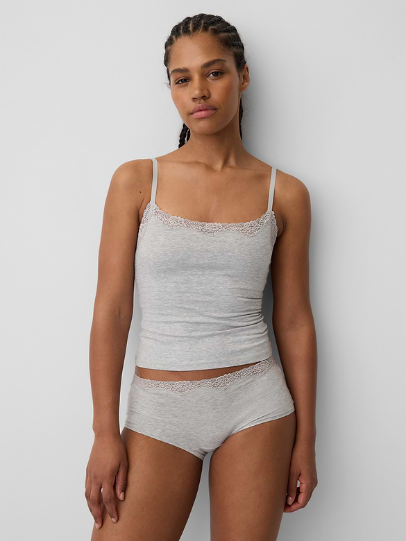 Organic Stretch Cotton Lace-Trim Shelf-Bra Cami