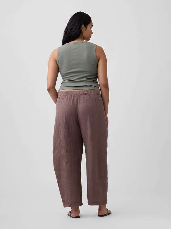 Mid Rise Pull-On Barrel Gauze Pants